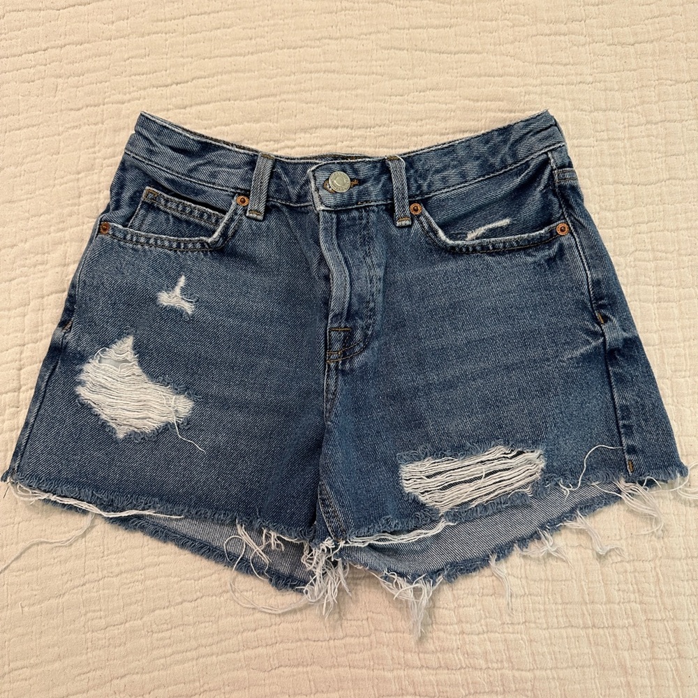 Topshop Blue Jean Shorts Distressed Cut-Off Style